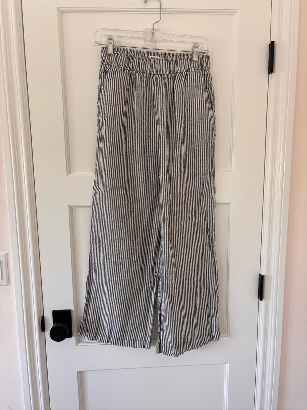 Reformation Light Gray Pinstripe Wide-Leg Pull-On Pants - Picture 2 of 5